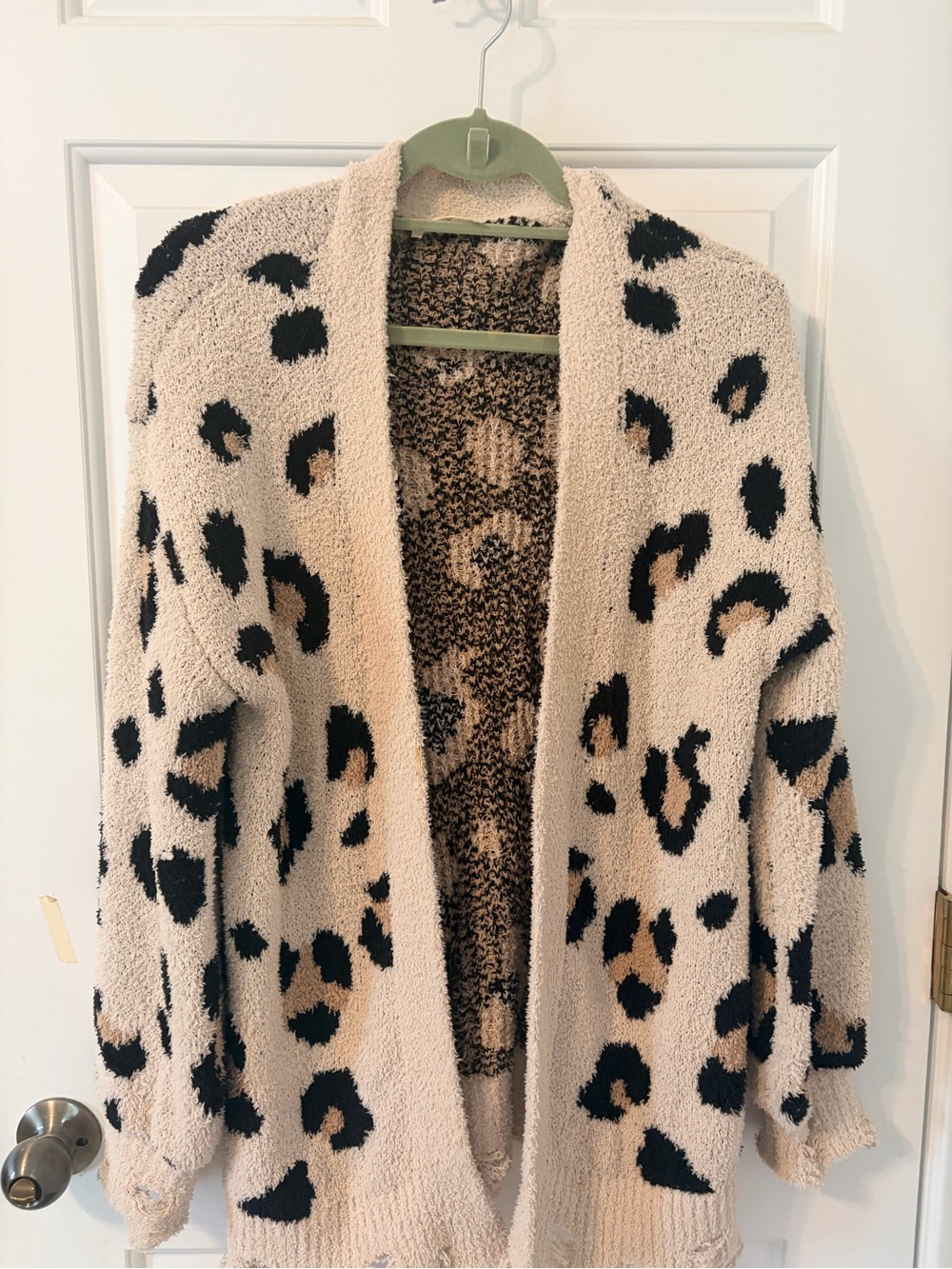 Cozy Leopard Print Open Cardigan - Cream & Black